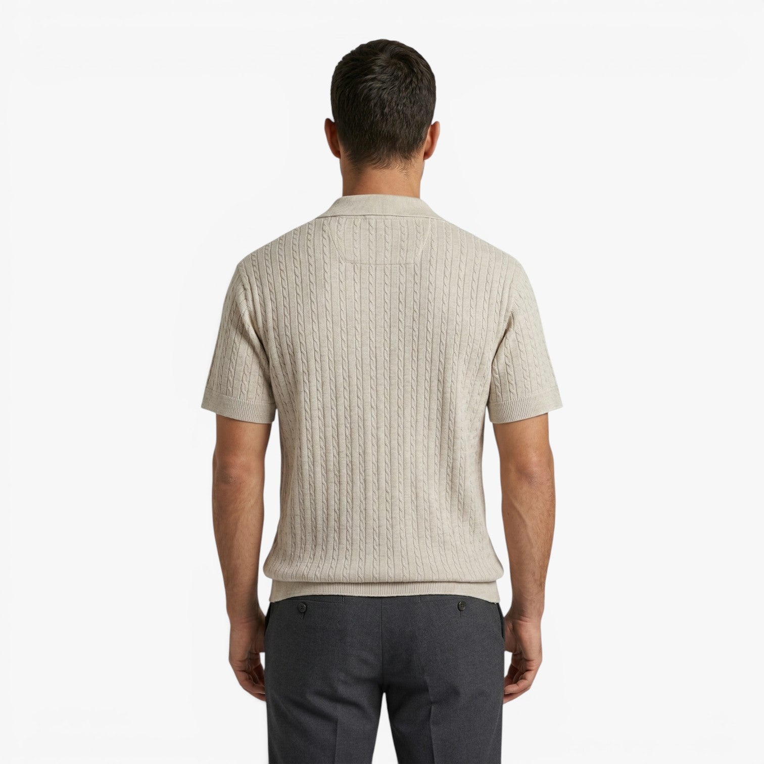 Men's Vintage Cable Knit Resort Button-Up Polo Shirt