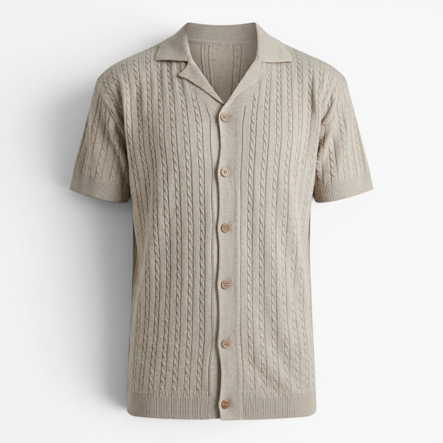 Men's Vintage Cable Knit Resort Button-Up Polo Shirt