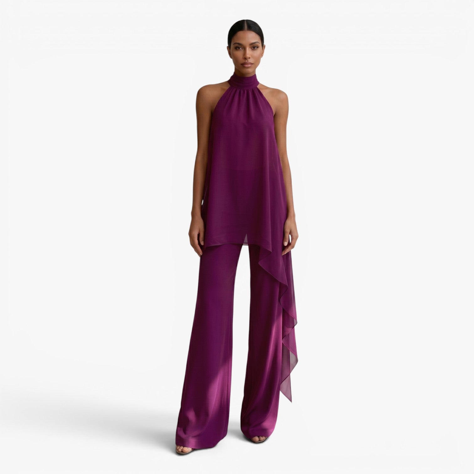 Women's Chiffon Overlay Halter Pant Set