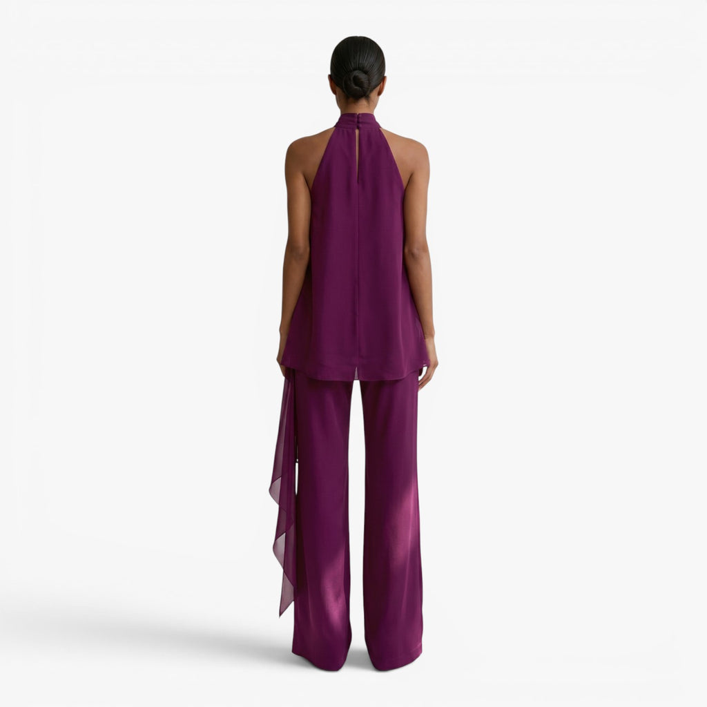 Women's Chiffon Overlay Halter Pant Set