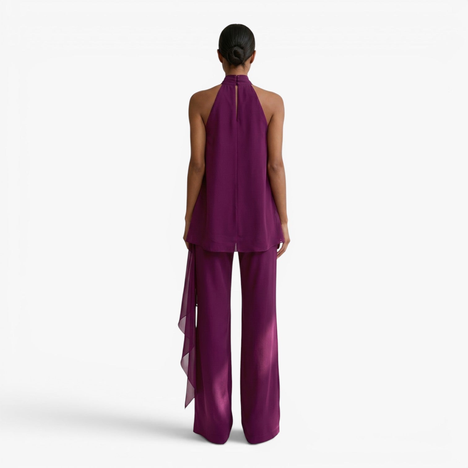 Women's Chiffon Overlay Halter Pant Set