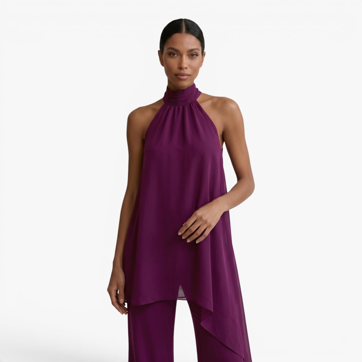 Women's Chiffon Overlay Halter Pant Set
