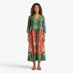 Women's Vintage Floral Patchwork Maxi Dress with Artistic Print