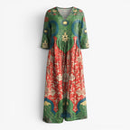 Women's Vintage Floral Patchwork Maxi Dress with Artistic Print