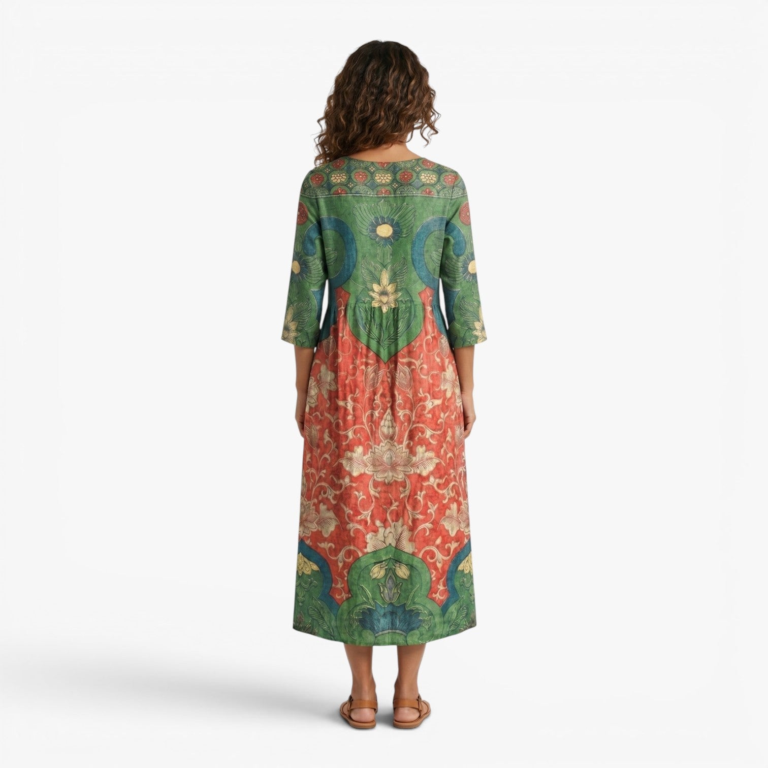 Women's Vintage Floral Patchwork Maxi Dress with Artistic Print