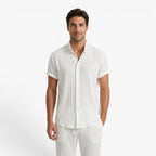 Men's Textured Short Sleeve Shirt and Trousers Set