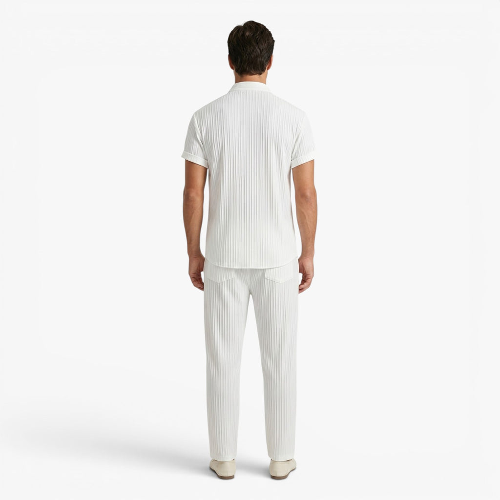 Men's Textured Short Sleeve Shirt and Trousers Set