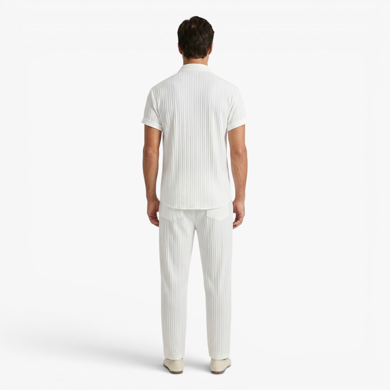 Men's Textured Short Sleeve Shirt and Trousers Set