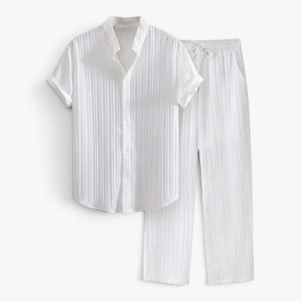 Men's Textured Short Sleeve Shirt and Trousers Set