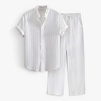 Men's Textured Short Sleeve Shirt and Trousers Set