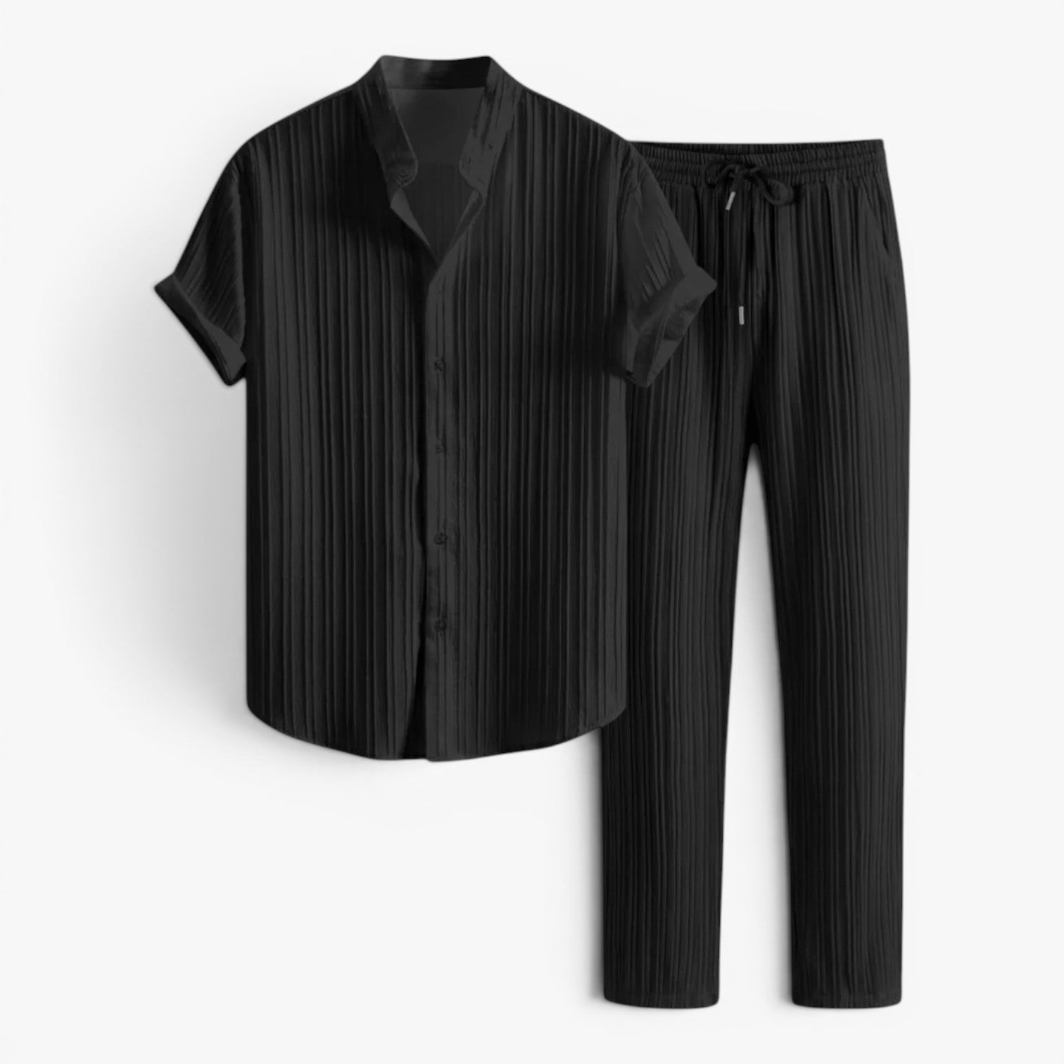 Men's Textured Short Sleeve Shirt and Trousers Set