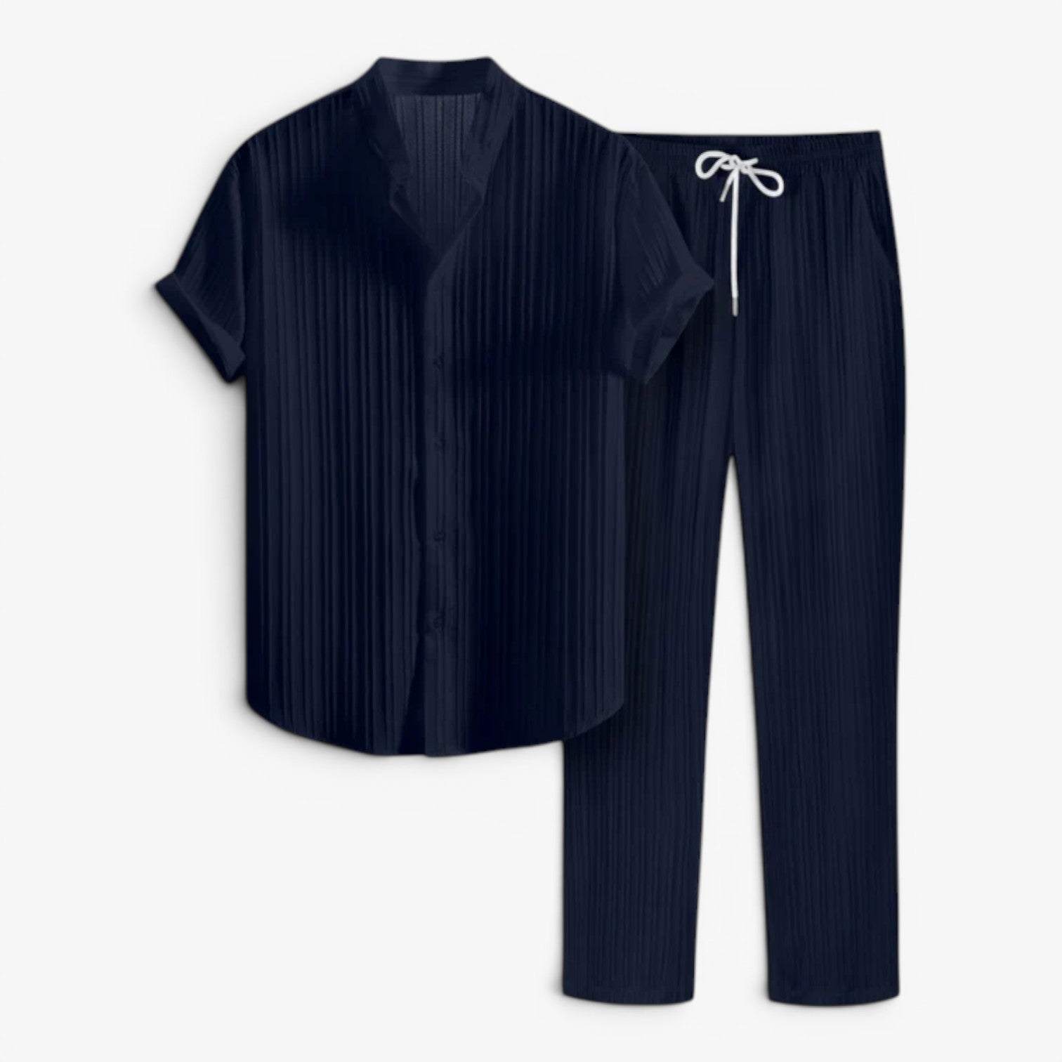Men's Textured Short Sleeve Shirt and Trousers Set