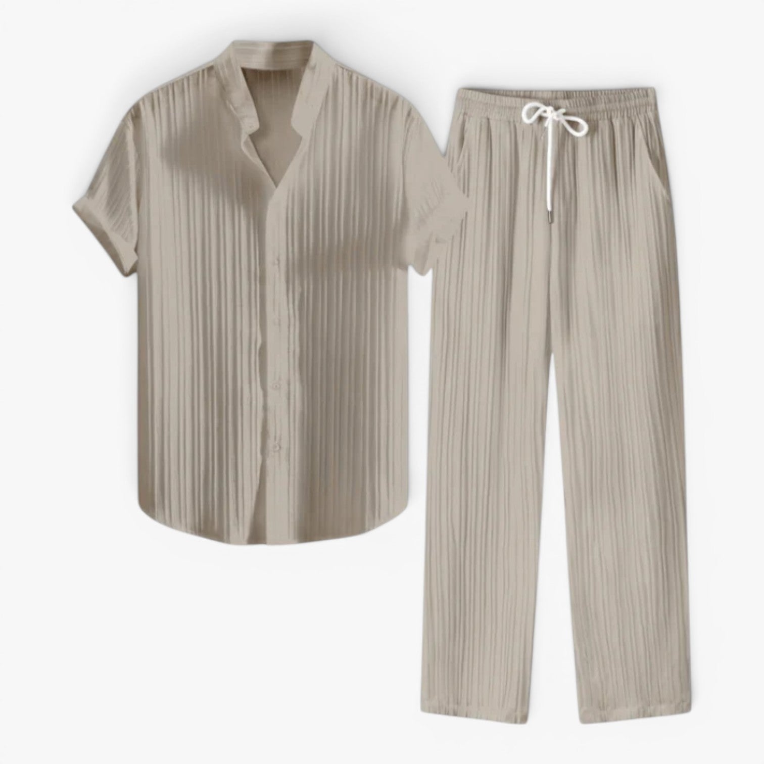 Men's Textured Short Sleeve Shirt and Trousers Set