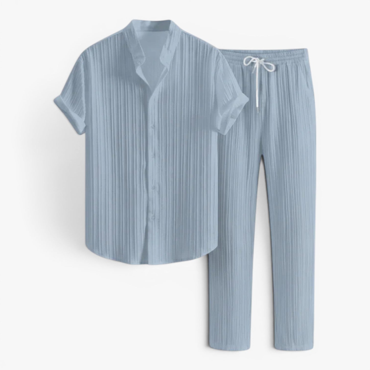Men's Textured Short Sleeve Shirt and Trousers Set