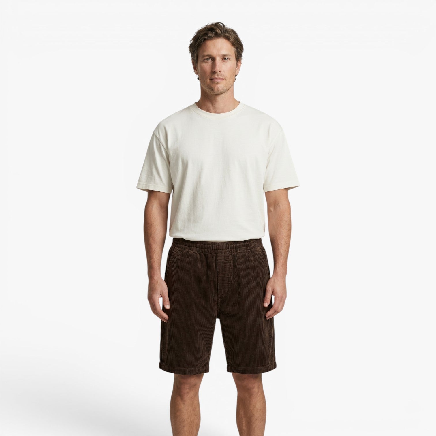 Men's Relaxed Corduroy Shorts with Elastic Waistband