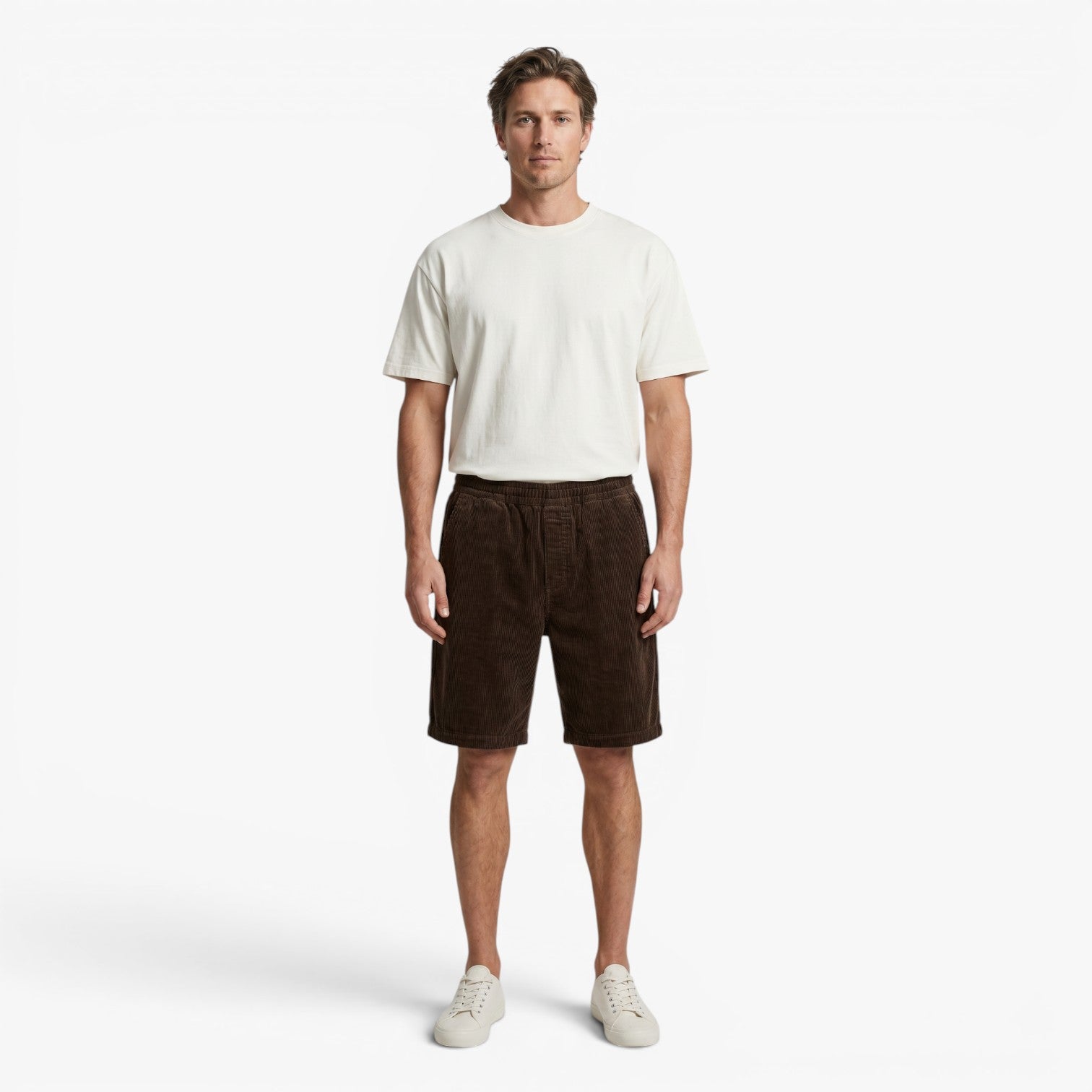 Men's Relaxed Corduroy Shorts with Elastic Waistband
