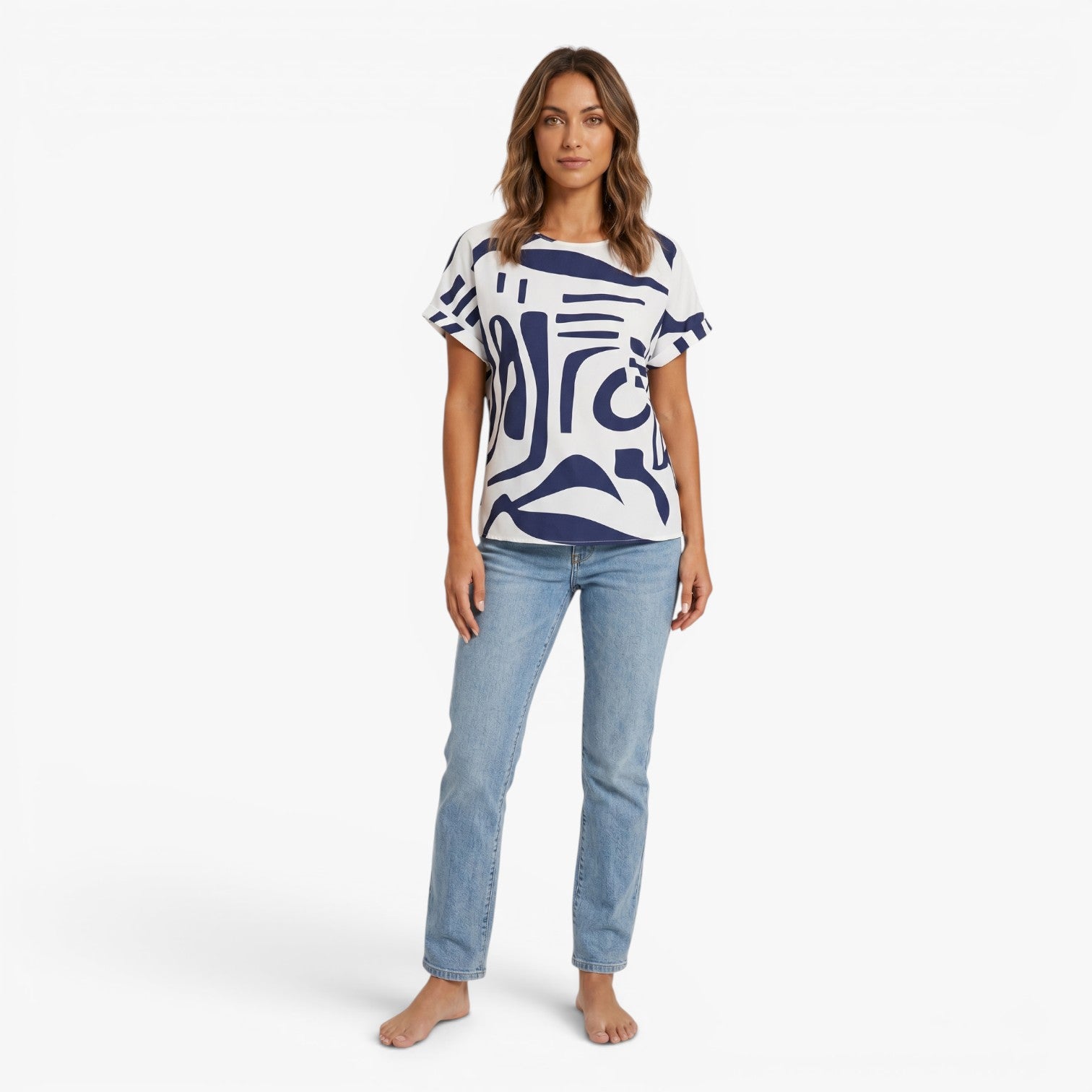 Women's Abstract Print Short Sleeve Blouse