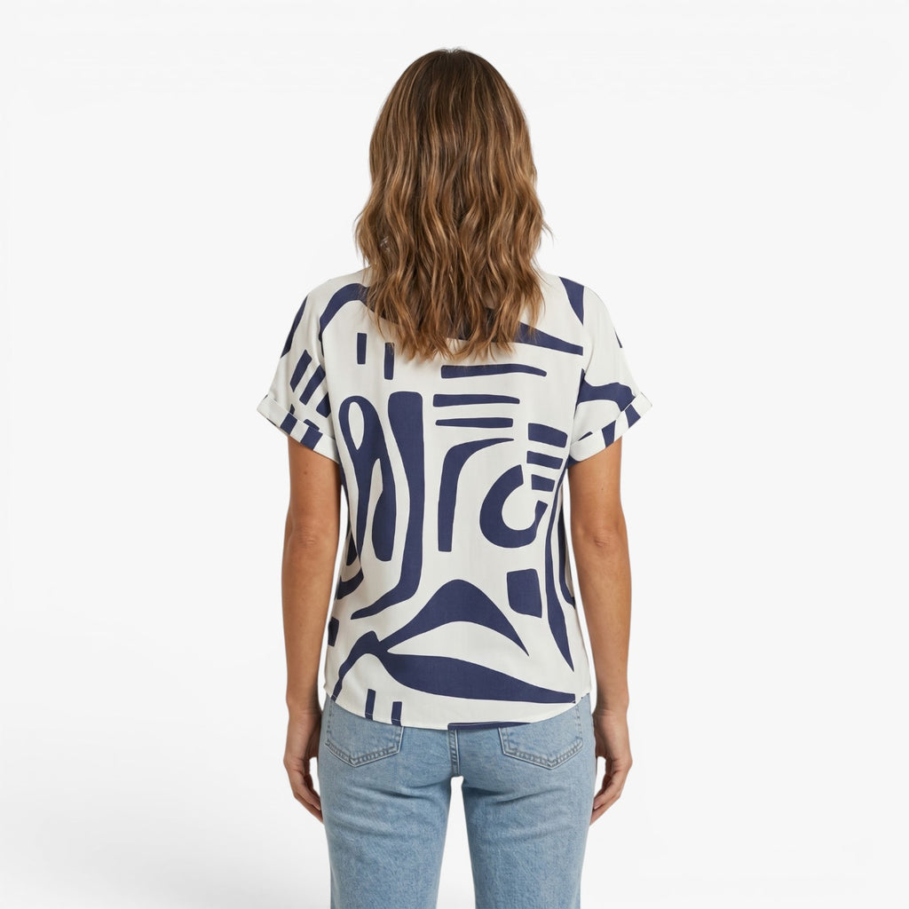 Women's Abstract Print Short Sleeve Blouse