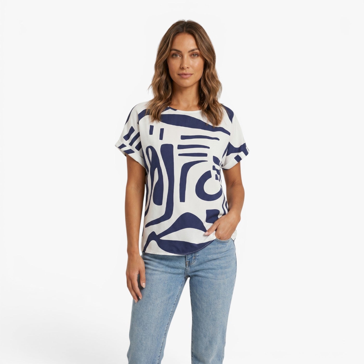 Women's Abstract Print Short Sleeve Blouse