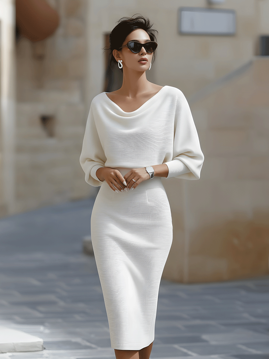 Women's Cowl Neck Midi Dress