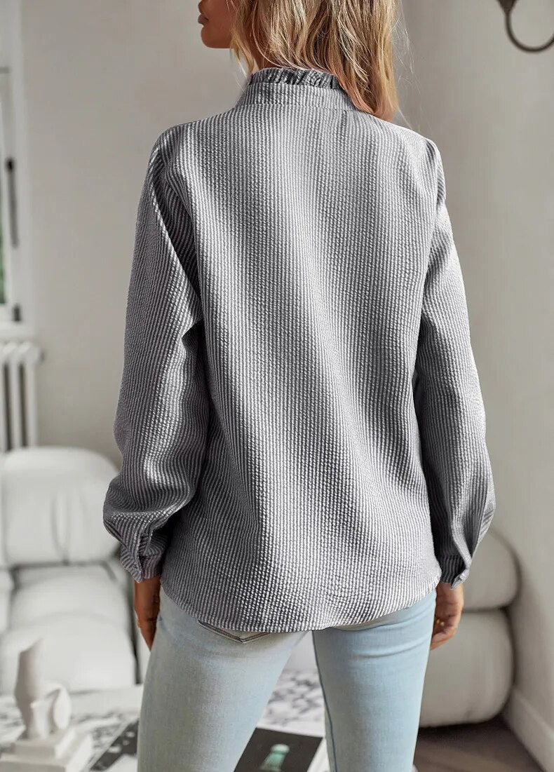 Women's Ruffle Trim Textured Blouse