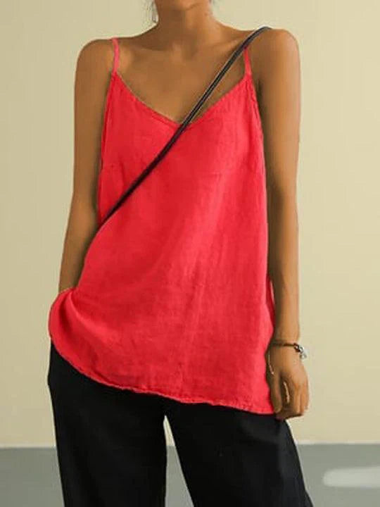 Women's Linen Spaghetti Strap Top for Relaxed Summer Outfits