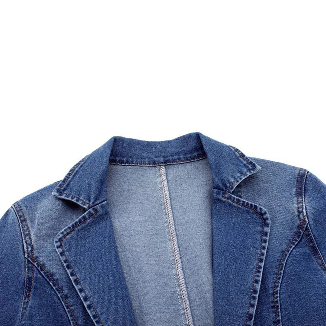 Women’s Tailored Denim Blazer with Practical Pockets and Elegant Fit