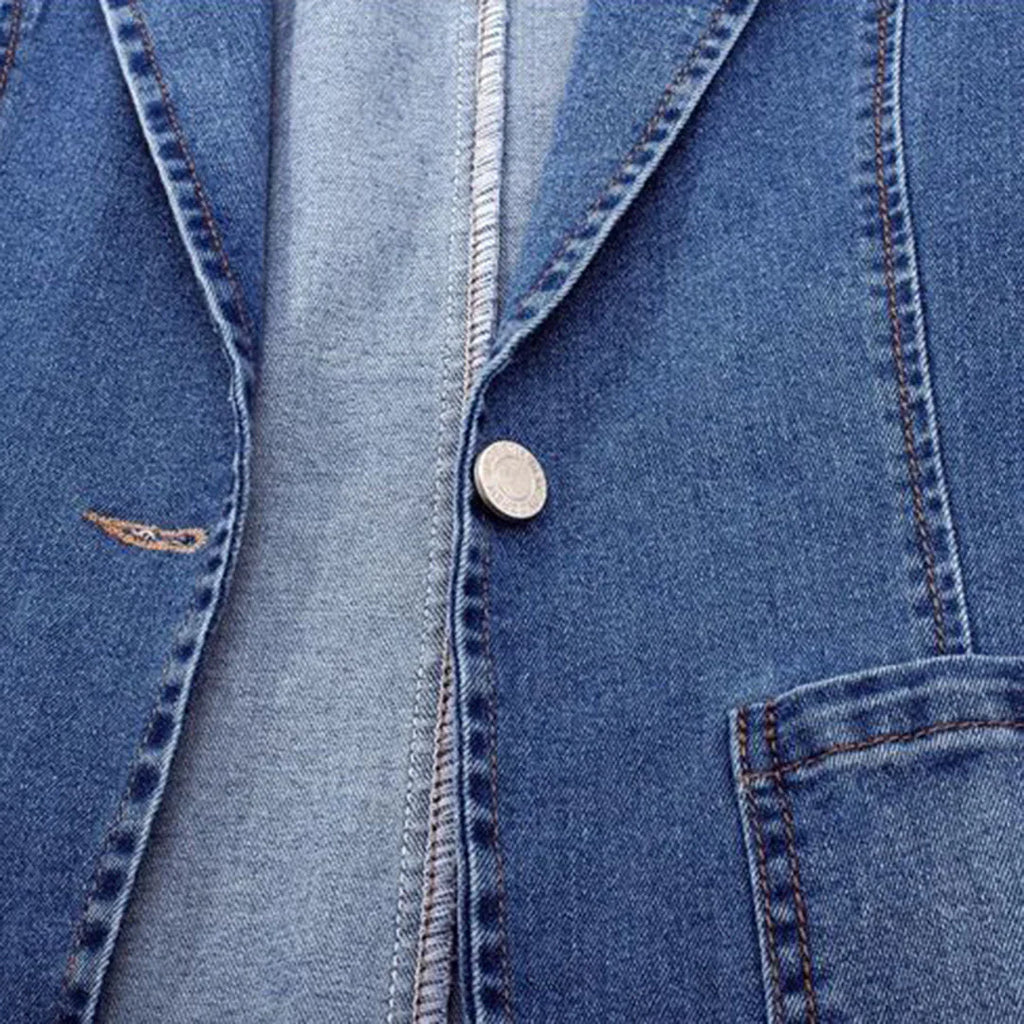Women’s Tailored Denim Blazer with Practical Pockets and Elegant Fit