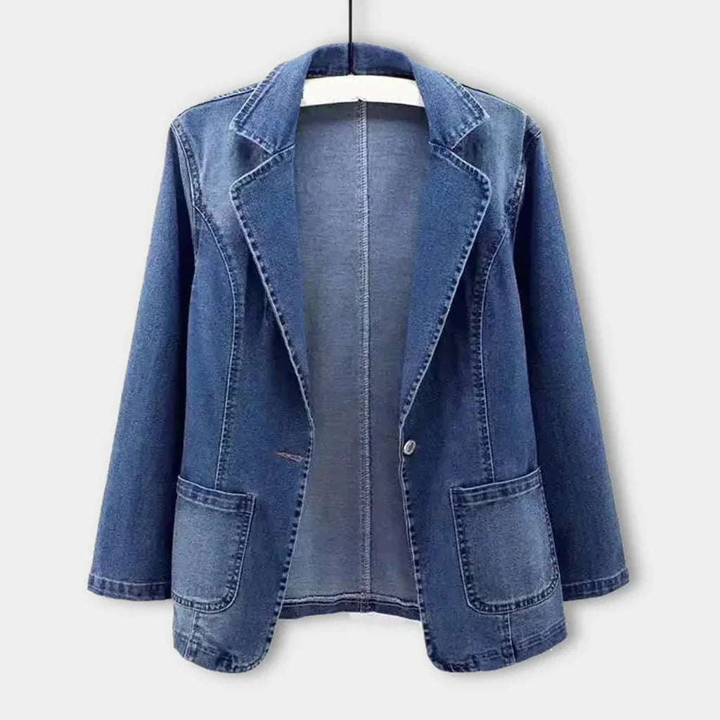 Women’s Tailored Denim Blazer with Practical Pockets and Elegant Fit