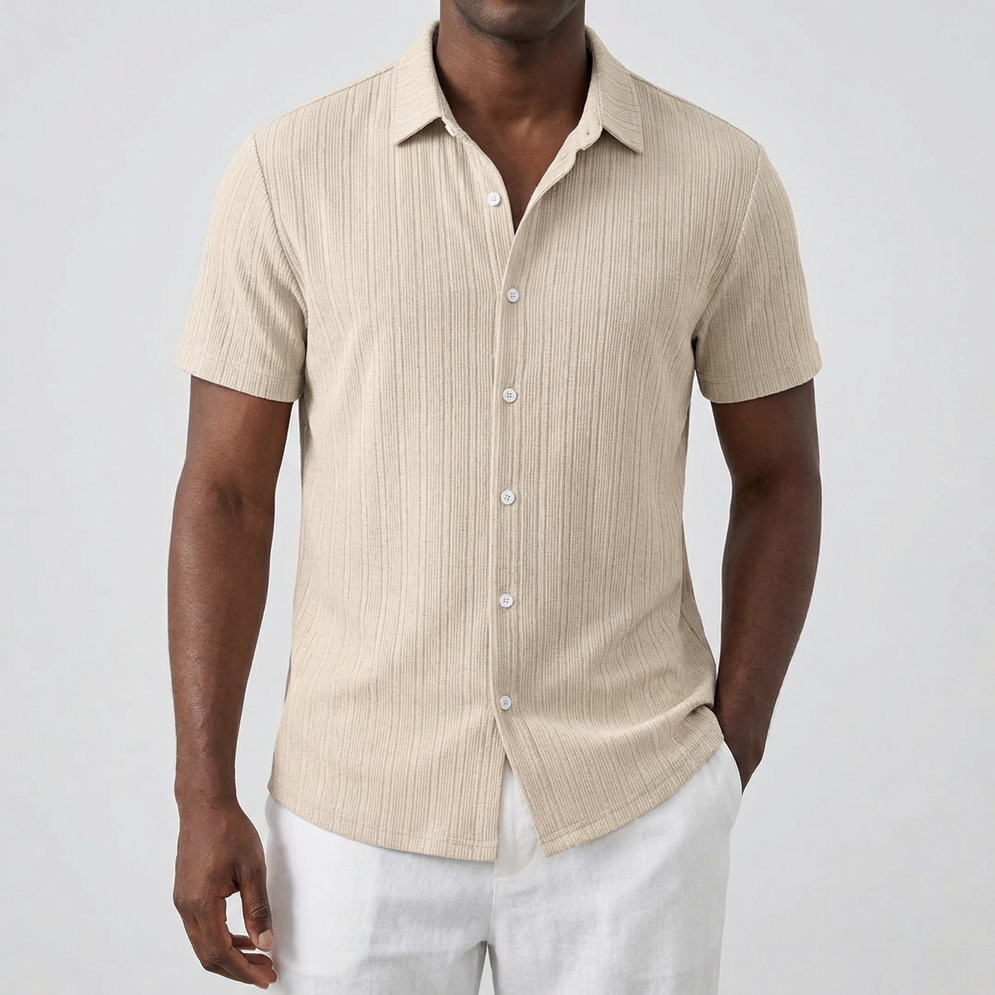 Men’s Short Sleeve Linen Shirt with Classic Collar