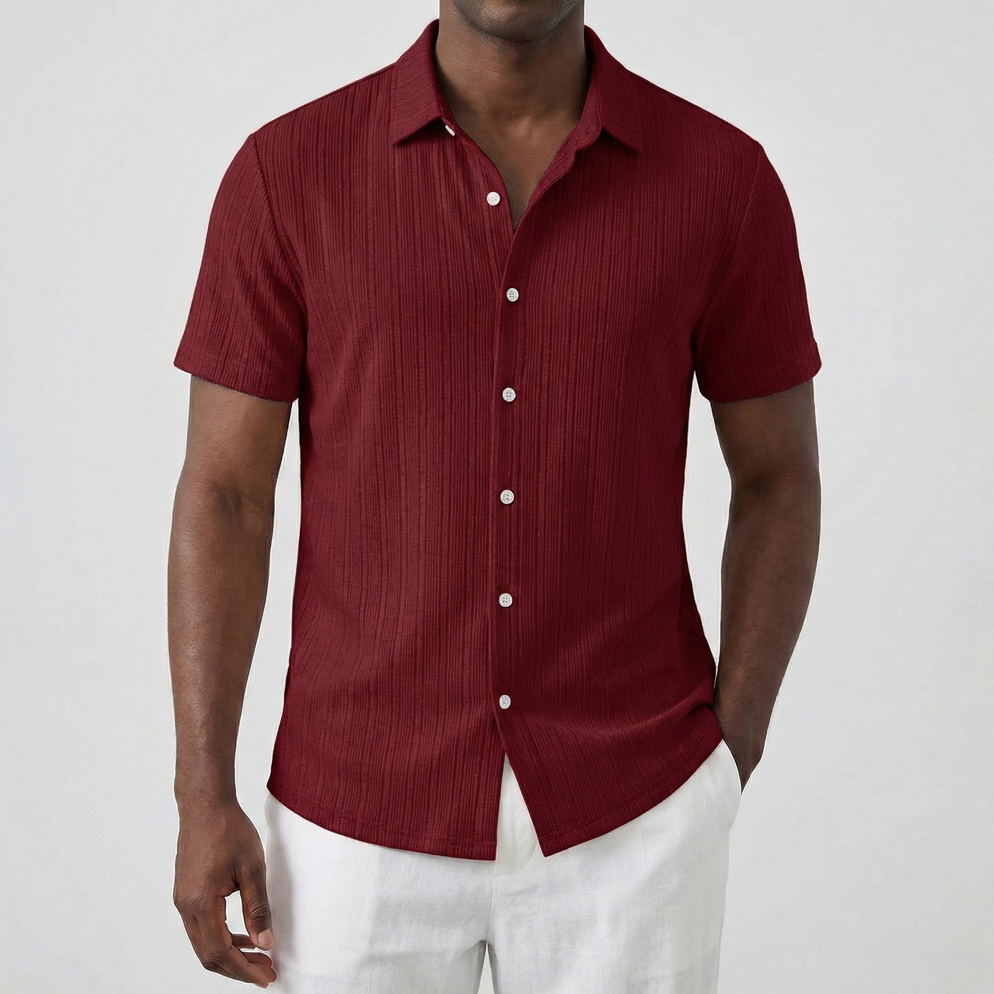 Men’s Short Sleeve Linen Shirt with Classic Collar