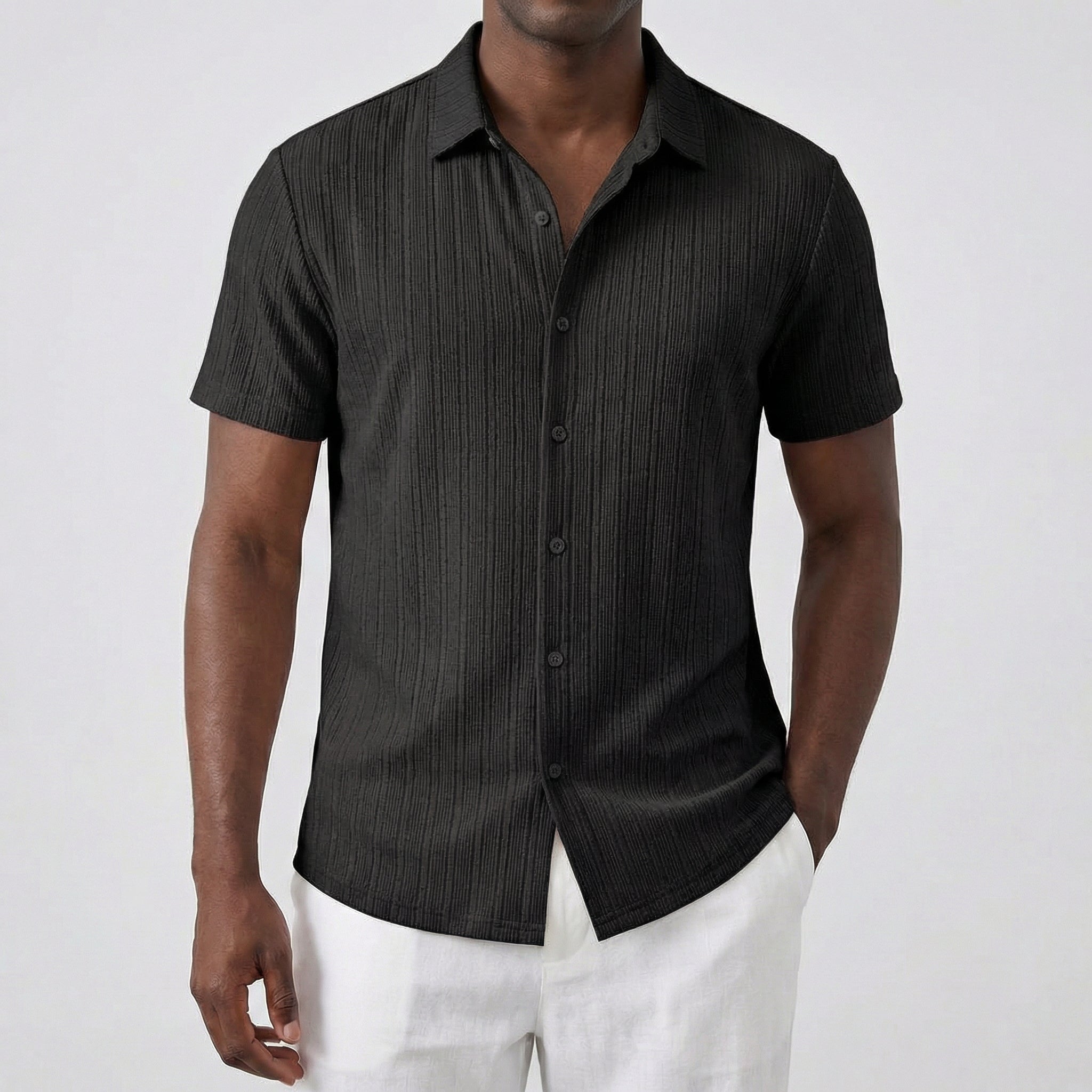Men’s Short Sleeve Linen Shirt with Classic Collar