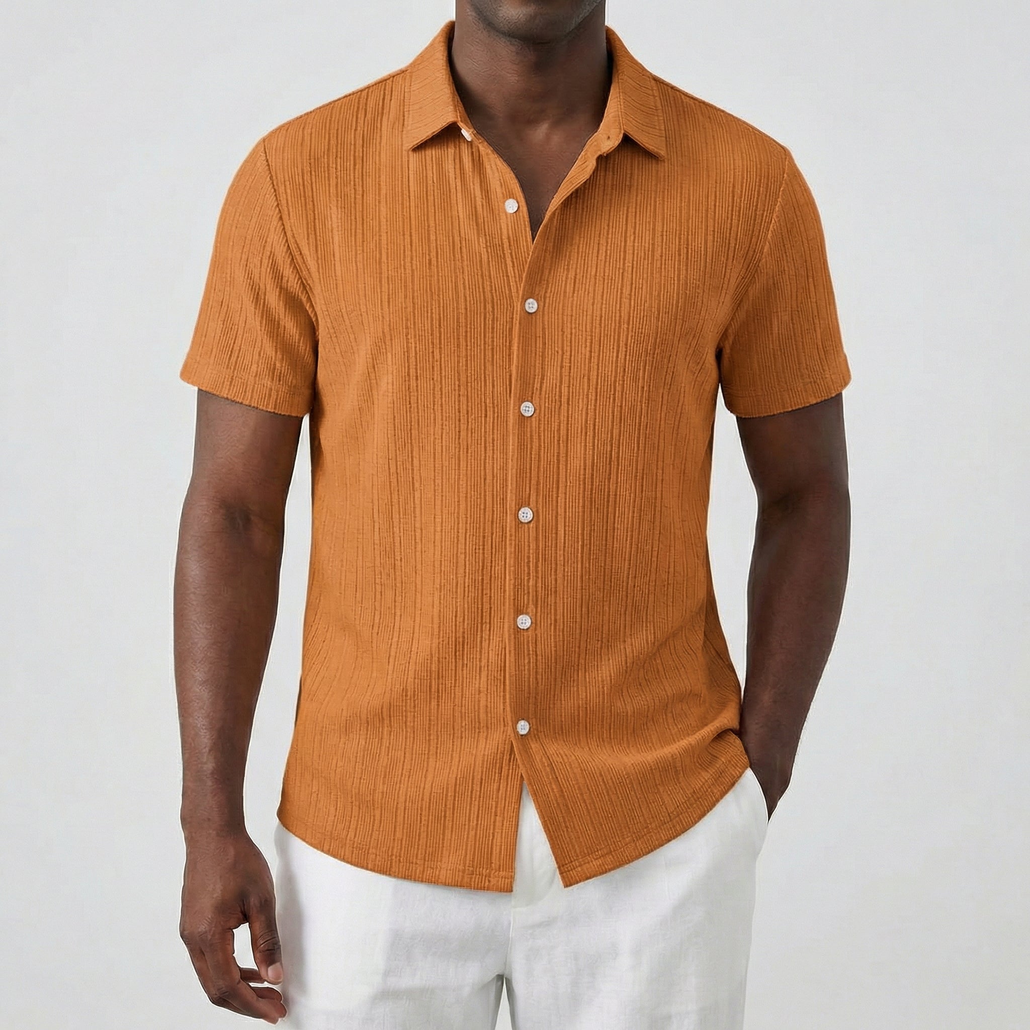 Men’s Short Sleeve Linen Shirt with Classic Collar