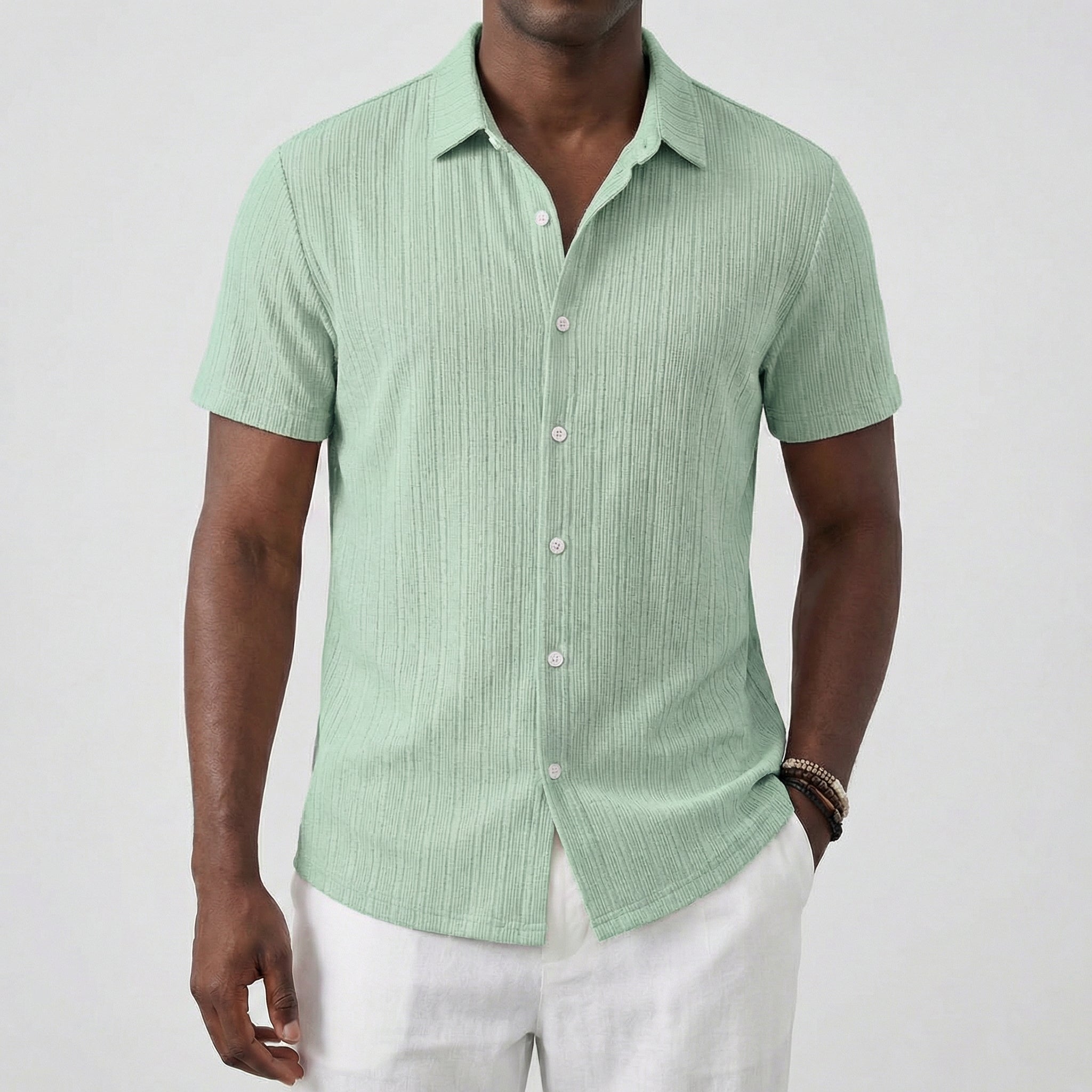Men’s Short Sleeve Linen Shirt with Classic Collar