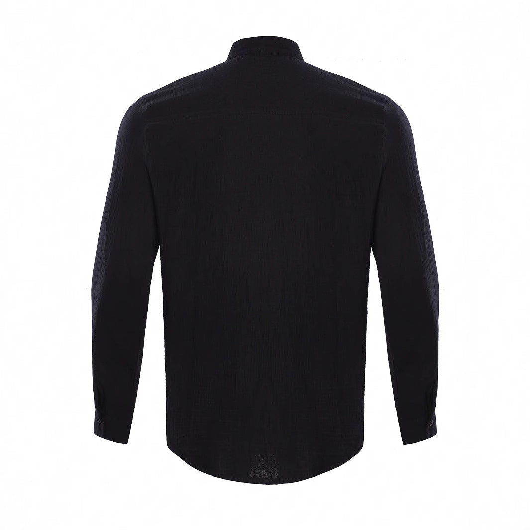 Men's Linen Shirt with Mandarin Collar for Smart Casual Summer Style