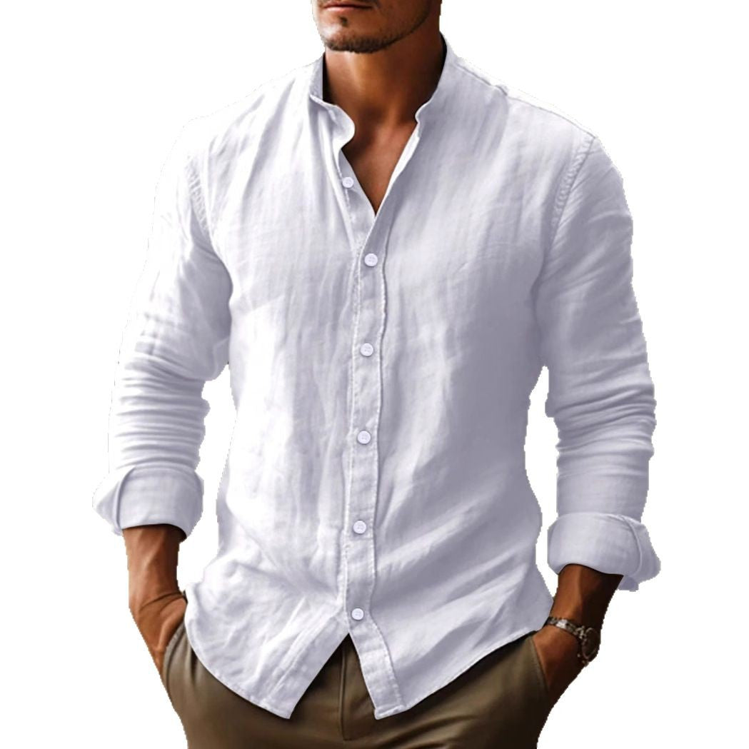 Men's Linen Shirt with Mandarin Collar for Smart Casual Summer Style