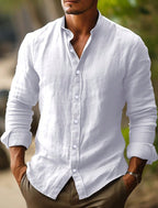 Men's Linen Shirt with Mandarin Collar for Smart Casual Summer Style