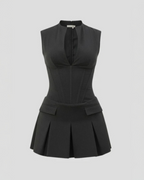 Women's Structured Pleated Mini Dress for Elegant Evening Styling