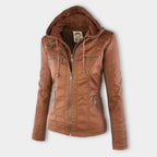 Damen Kapuzenjacke aus veganem Leder mit strukturierter Passform und Reißverschluss-Details