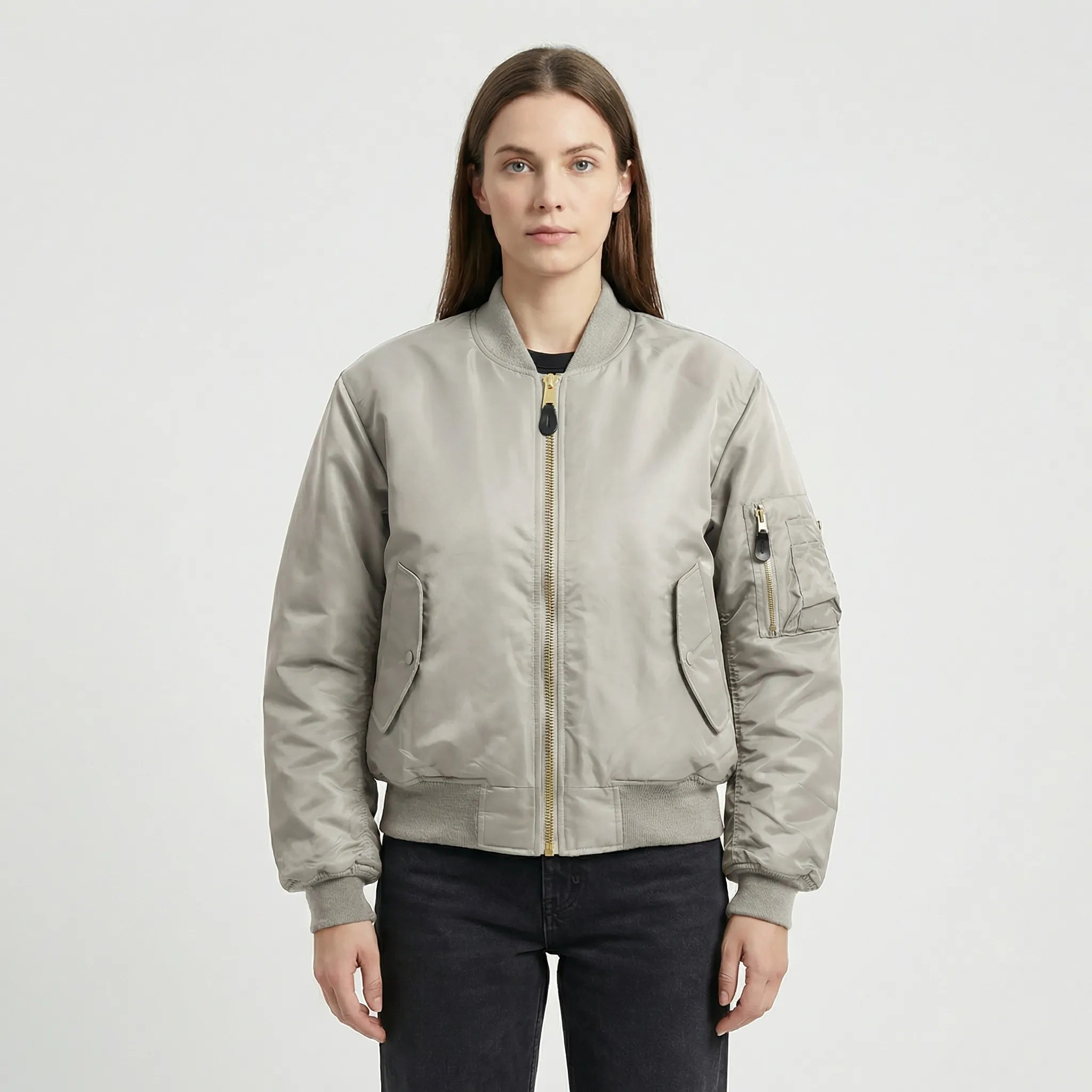 Women's Classic Bomber Jacket with Zip Closure for Everyday Wear
