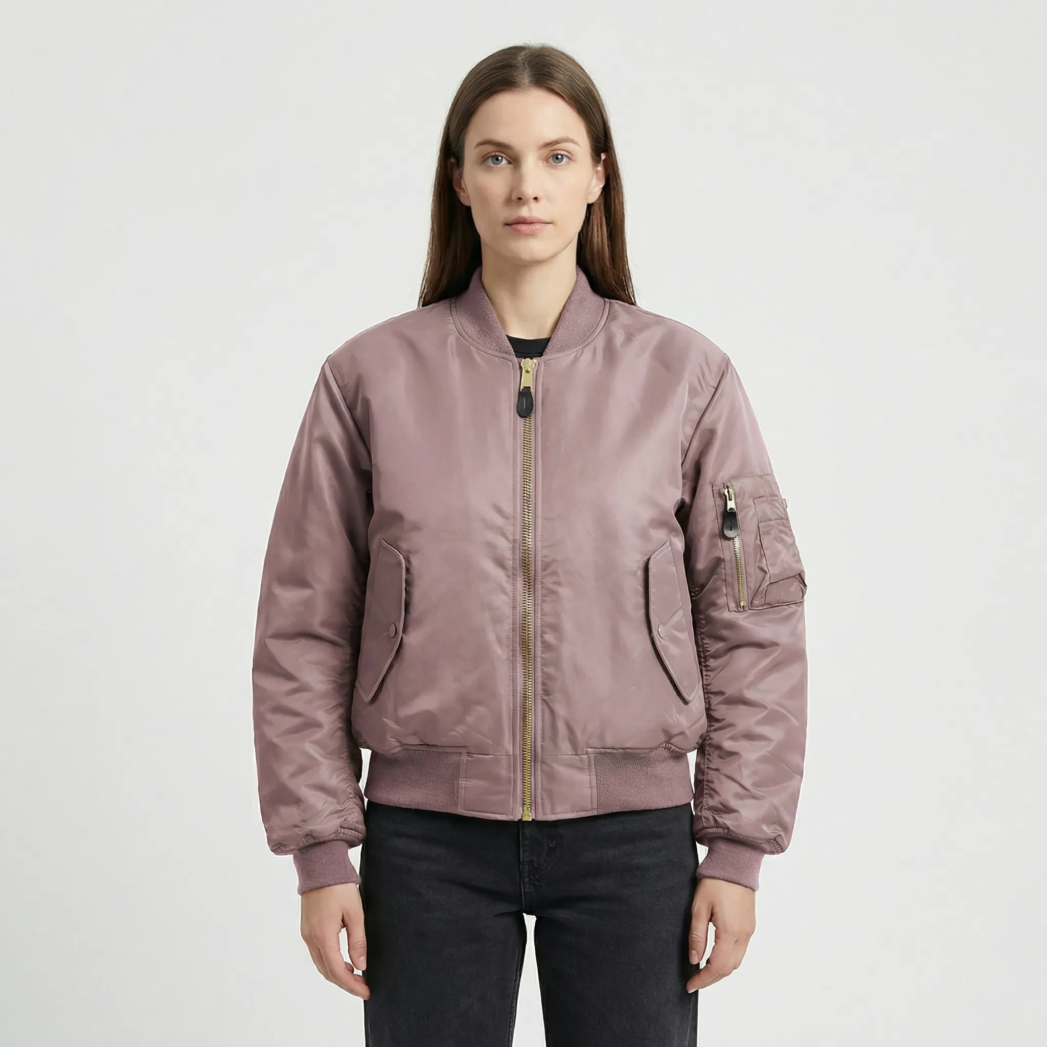 Women's Classic Bomber Jacket with Zip Closure for Everyday Wear