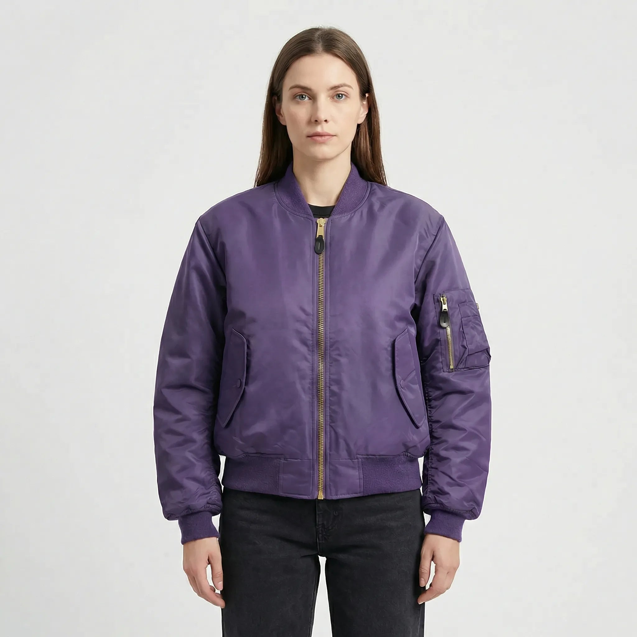Women's Classic Bomber Jacket with Zip Closure for Everyday Wear