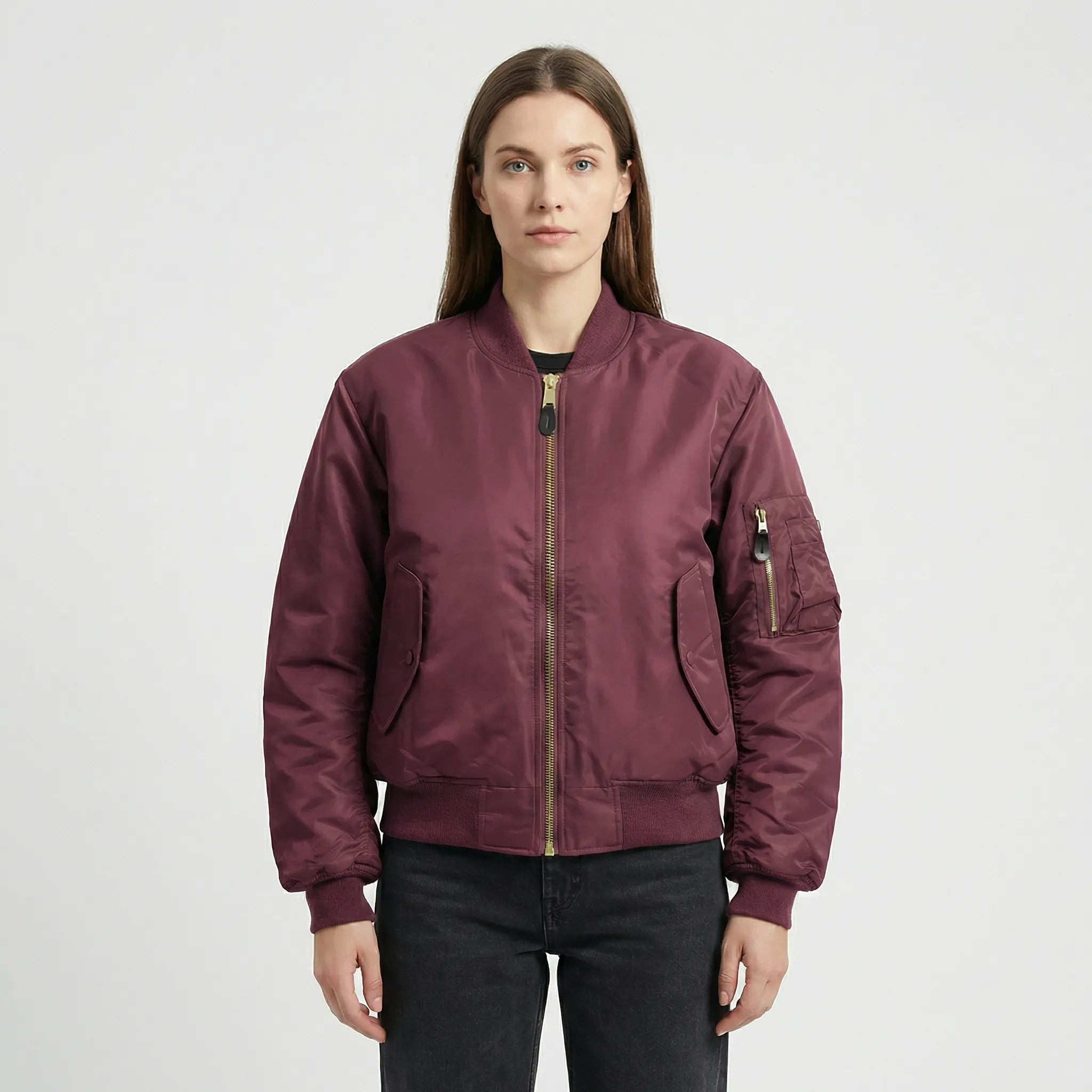 Women's Classic Bomber Jacket with Zip Closure for Everyday Wear