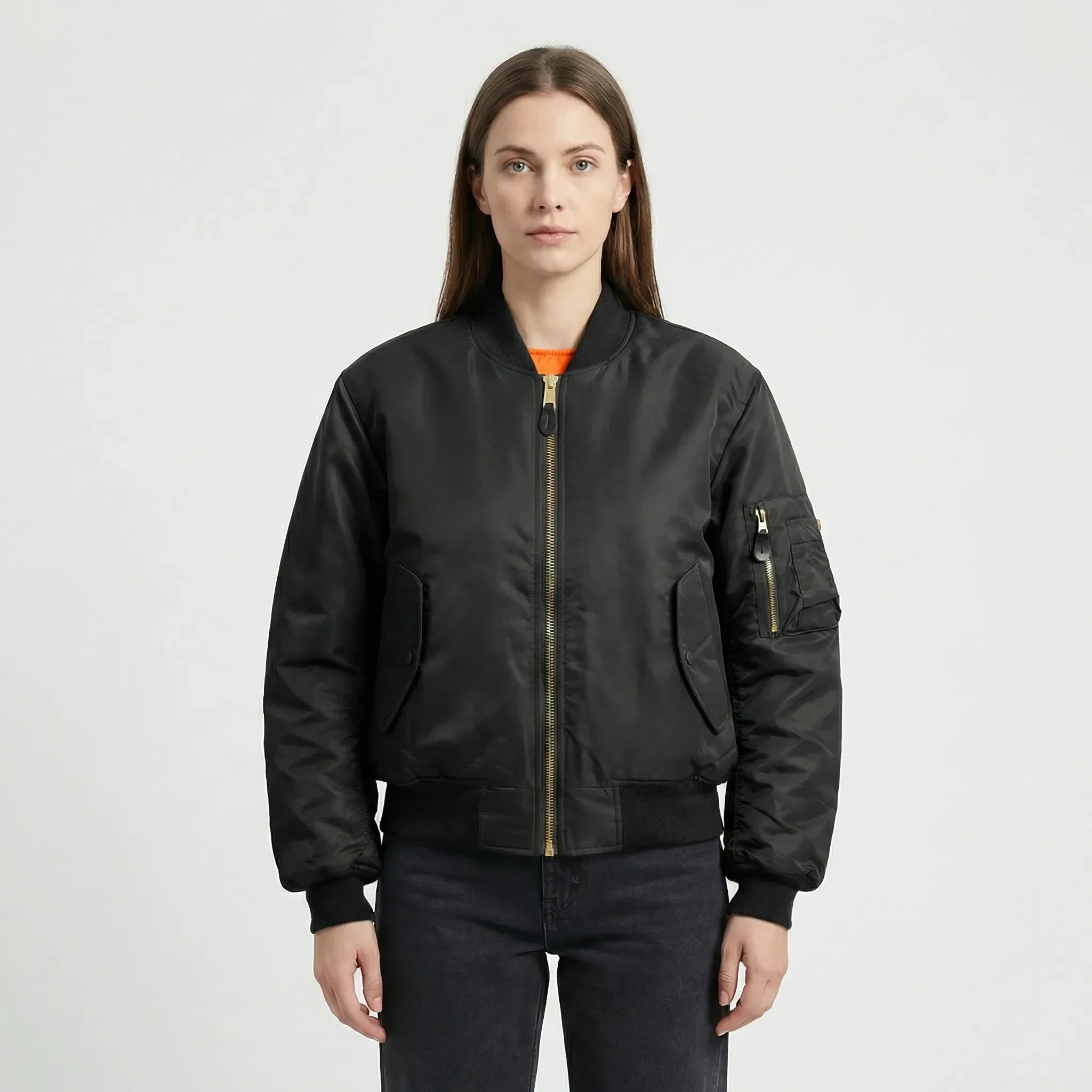 Women's Classic Bomber Jacket with Zip Closure for Everyday Wear