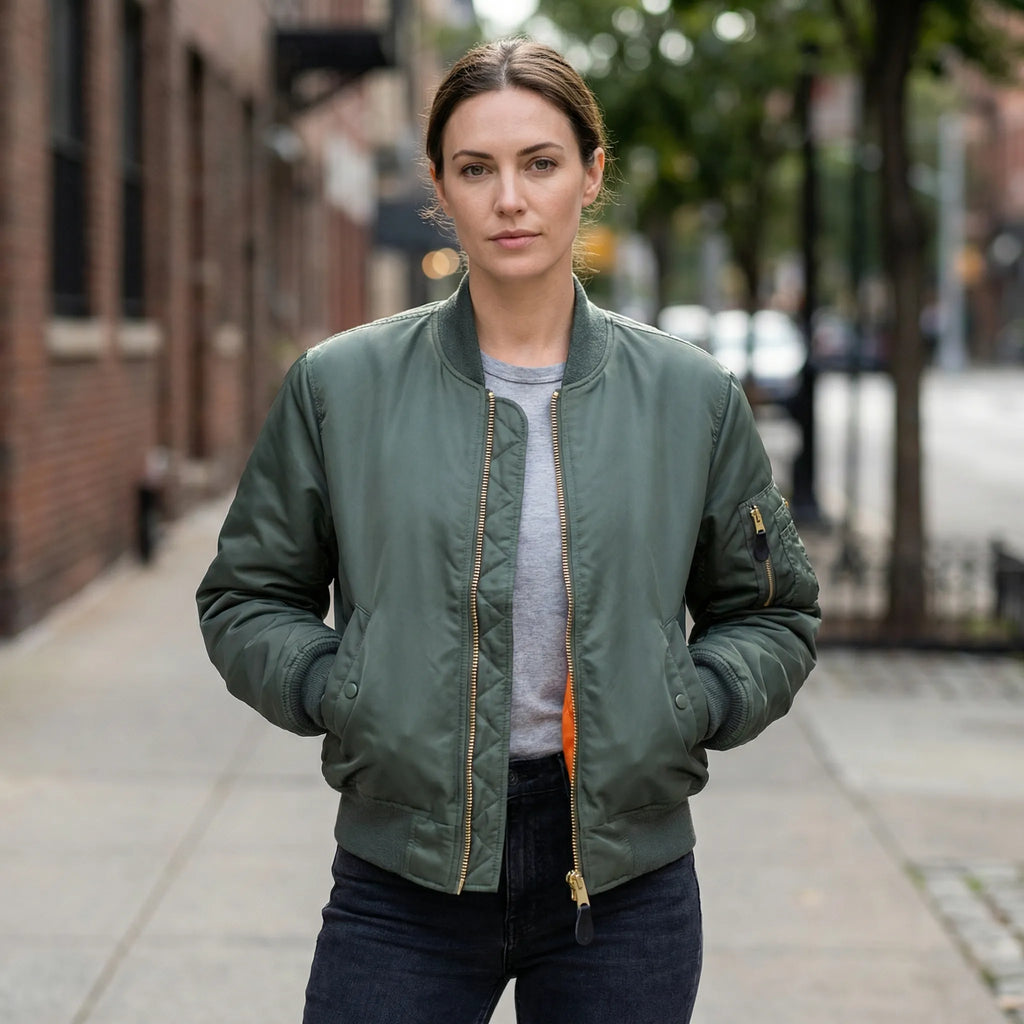Women's Classic Bomber Jacket with Zip Closure for Everyday Wear