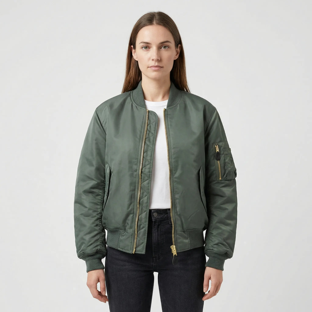 Women's Classic Bomber Jacket with Zip Closure for Everyday Wear