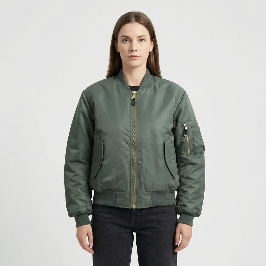 Women's Classic Bomber Jacket with Zip Closure for Everyday Wear