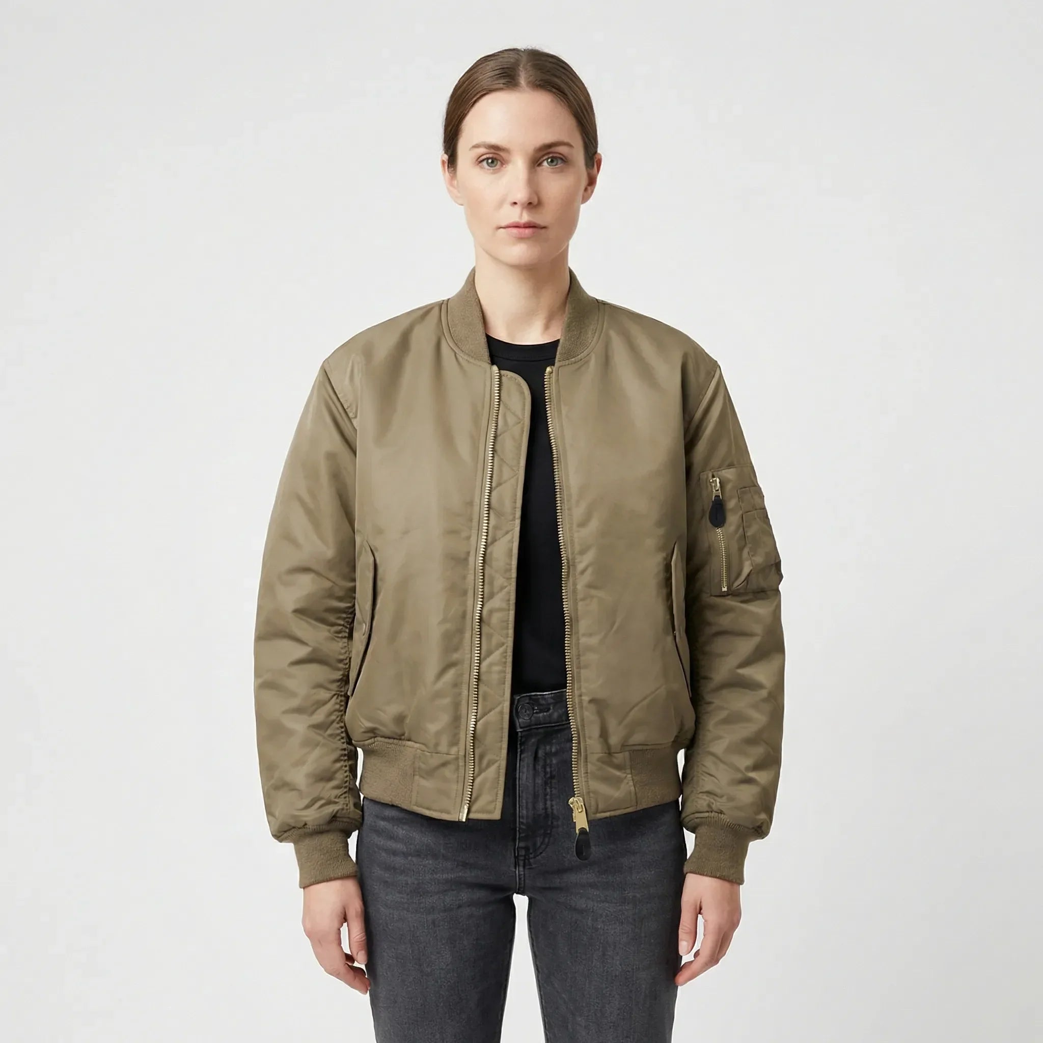 Women's Classic Bomber Jacket with Zip Closure for Everyday Wear