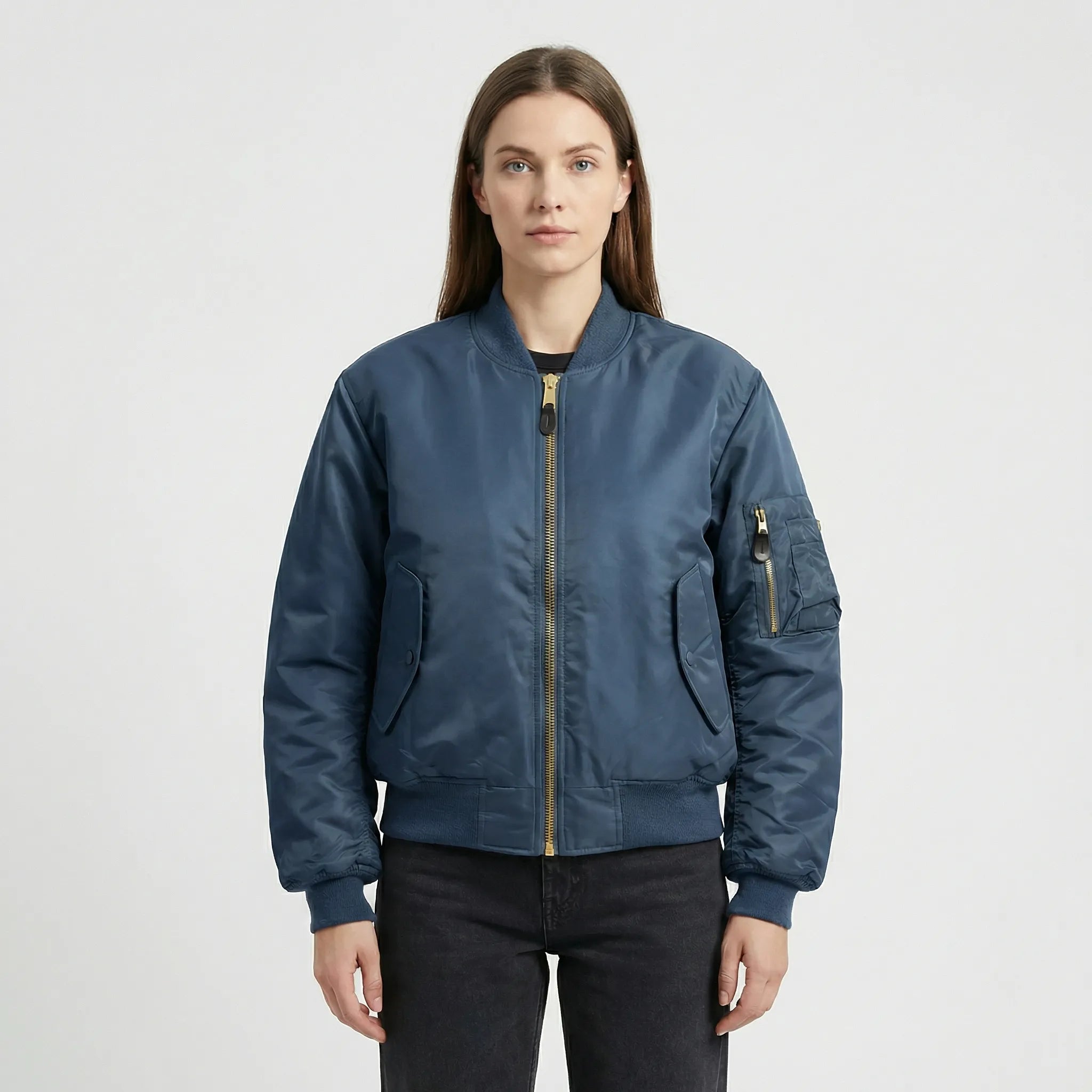 Women's Classic Bomber Jacket with Zip Closure for Everyday Wear