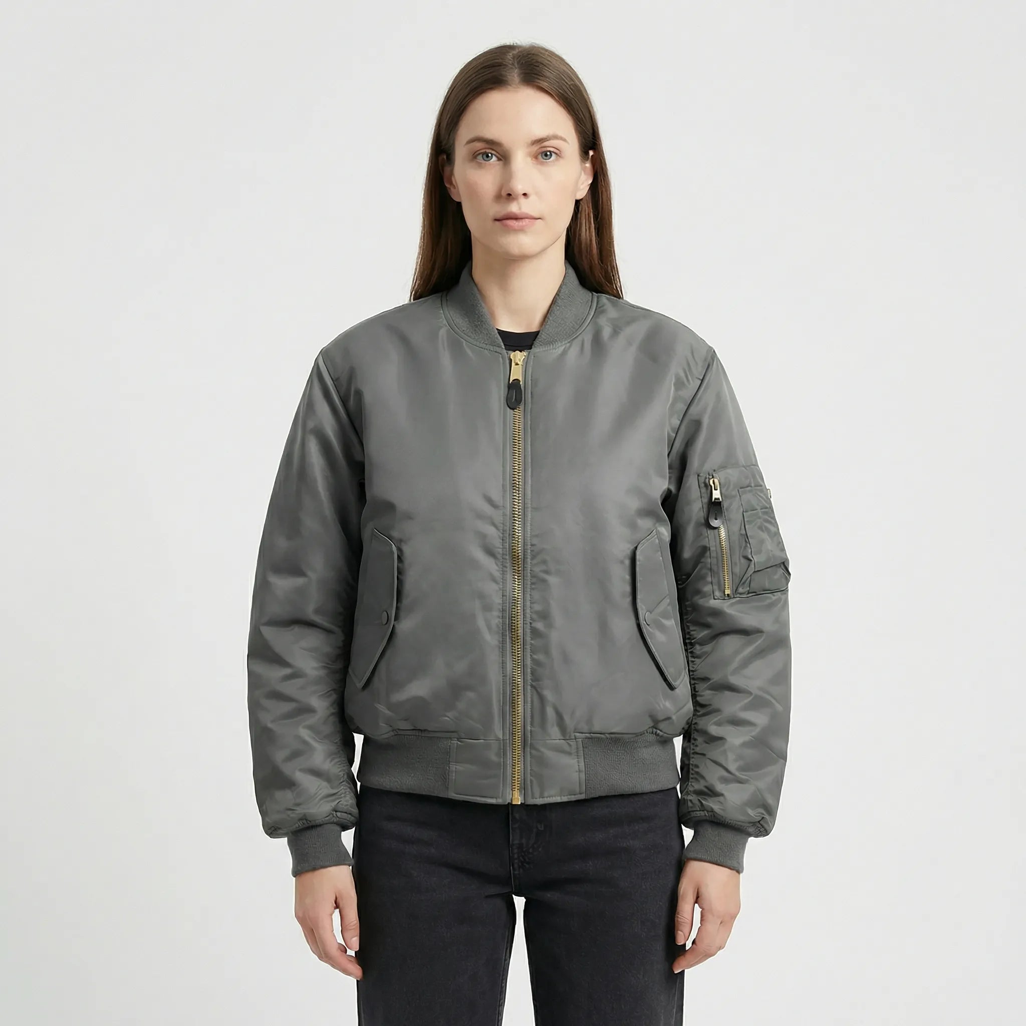 Women's Classic Bomber Jacket with Zip Closure for Everyday Wear